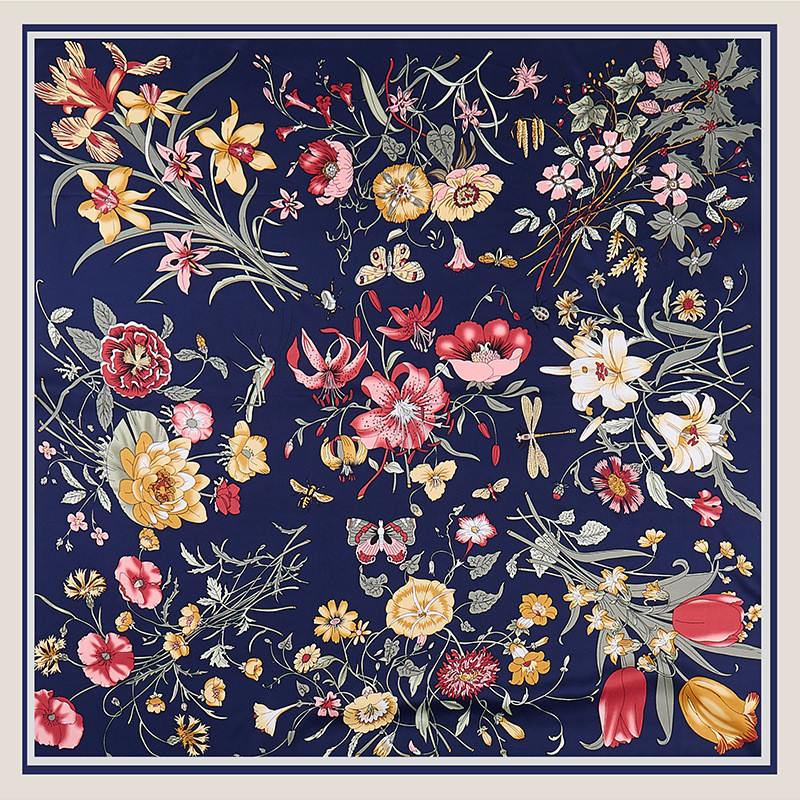 Scarf Silk Square - POBING Twill Seidenschal Frauen Blumendruck Quadratische