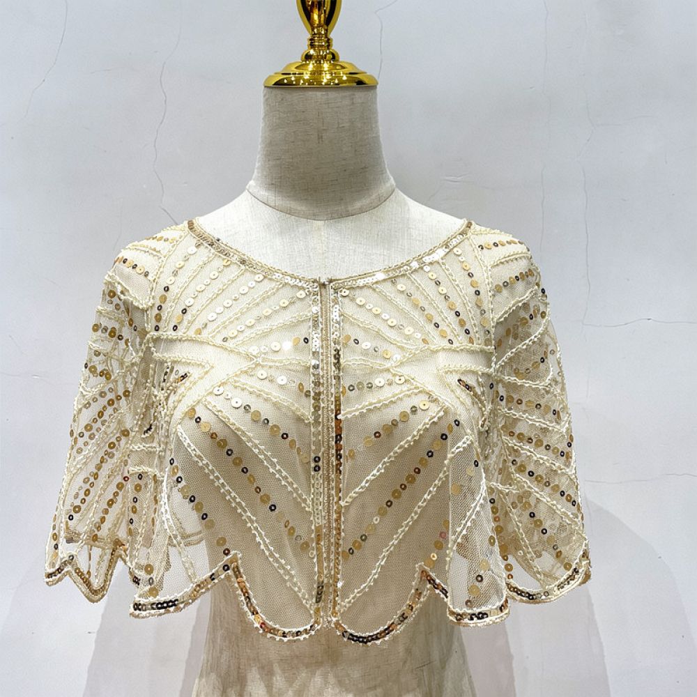 Stole Wedding Shawl - Formeller Abend-Pailletten-Wickelschal mit Haken, elegantes Mesh-Capelet