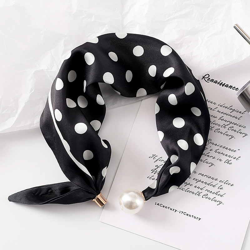 Ascot Neck Scarf - Damen Neuer Seidenschal mit Perlenschnalle, Bedruckter