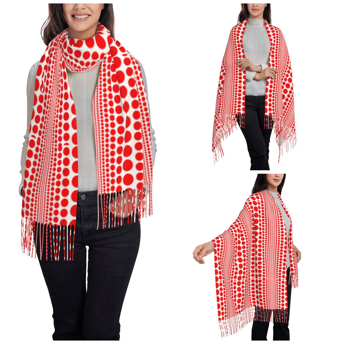 Roter Infinity-Polka-Dot-Schal – Infinity Scarf Knit Bewertung und Preis